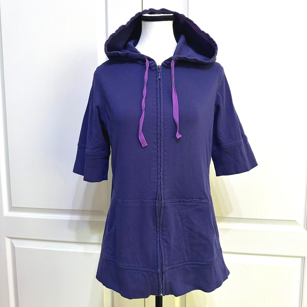 Duluth Trading Co Full Zip Hoodie Short Sleeve M Purple Cotton Gorpcore Granola
